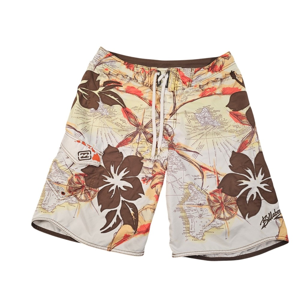 Billabong Mens Hawaii Map Floral Board Shorts Brown Orange Size 32 M1088FRE